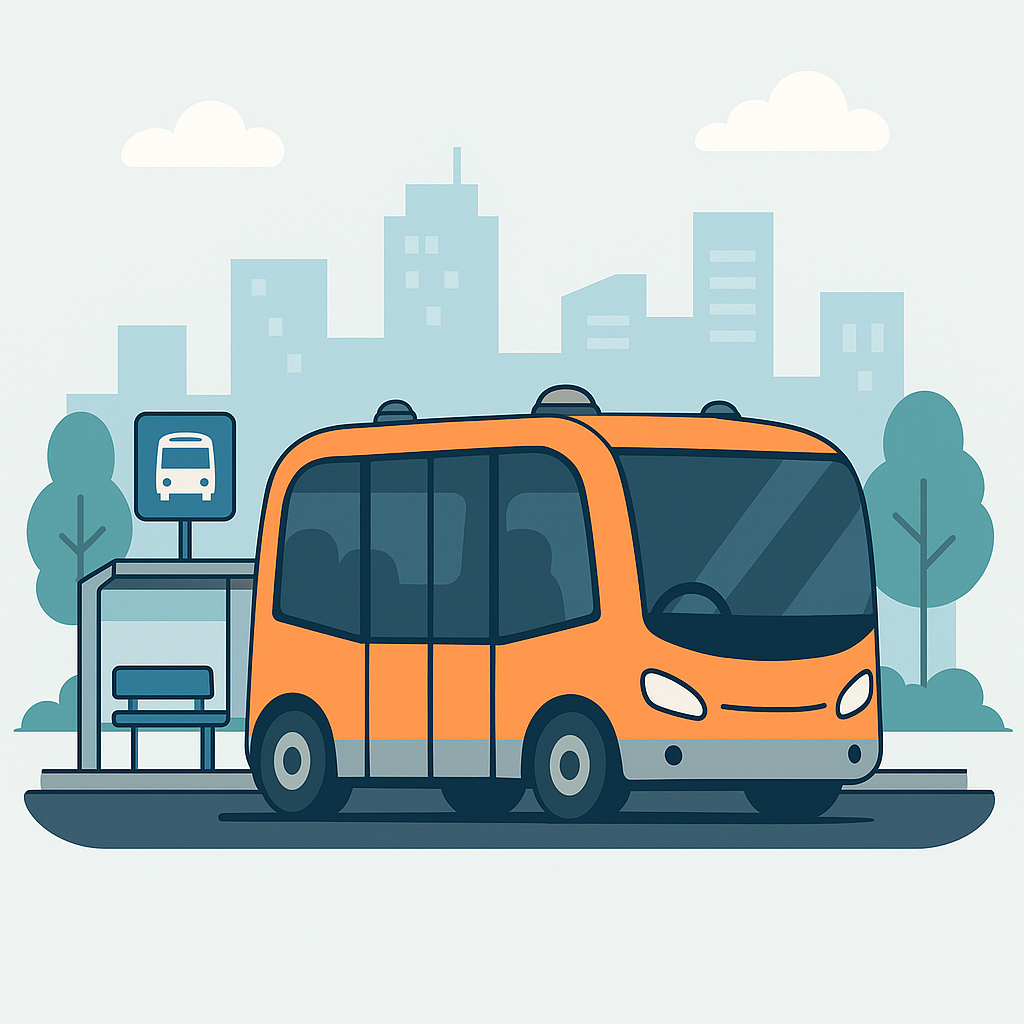 Illustration of autonomous public transport with no driver.