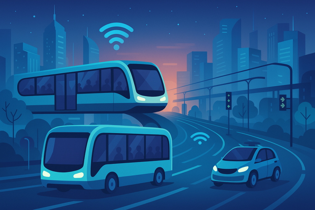Future vision of autonomous public transport in cities.