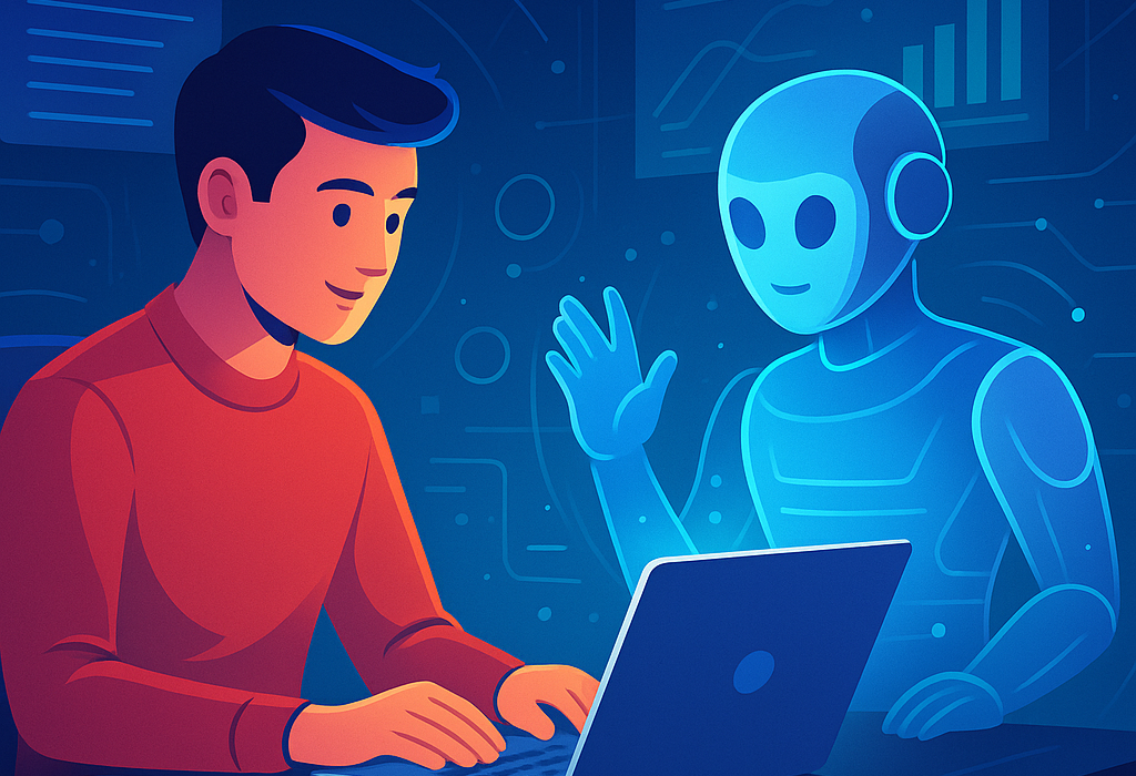 Cover image showing a man using AI technology on a laptop, with bold text 'AI Side Hustles 2025'