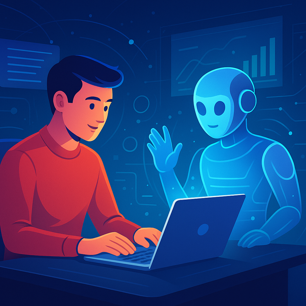 Cover image showing a man using AI technology on a laptop, with bold text 'AI Side Hustles 2025'
