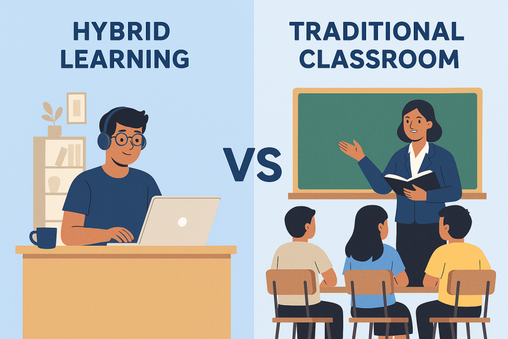 Comparison between hybrid learning and traditional classroom for Indian students in 2025