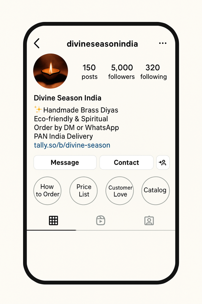 Instagram profile setup example for selling