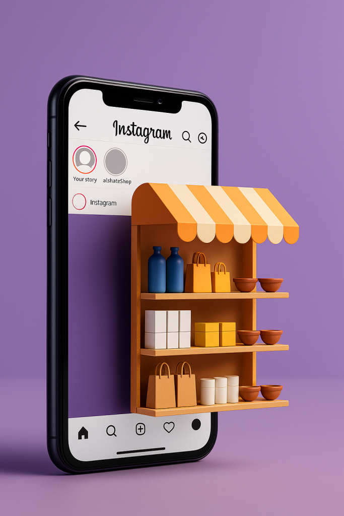 Smartphone with Instagram storefront showing products without a website