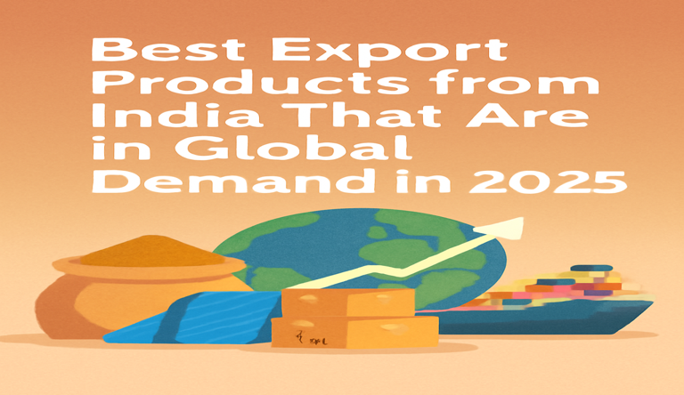 Illustration of top export products from India in 2025 with global demand theme.