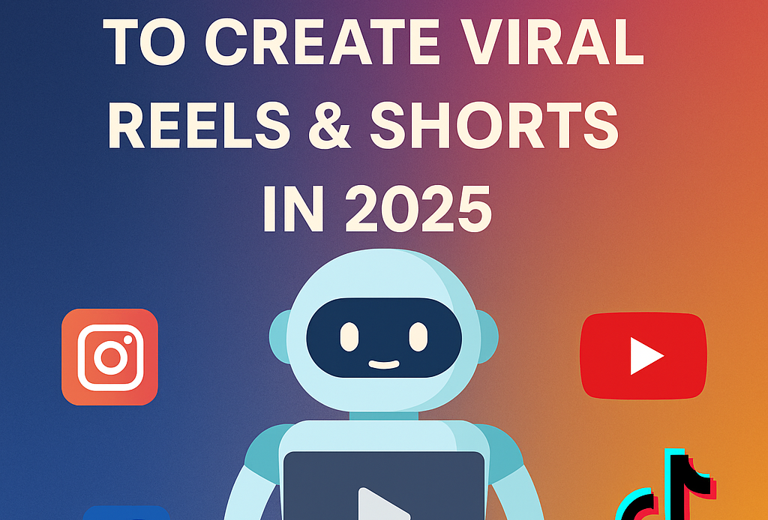 AI robot with laptop and social media icons showing tools for viral Reels in 2025