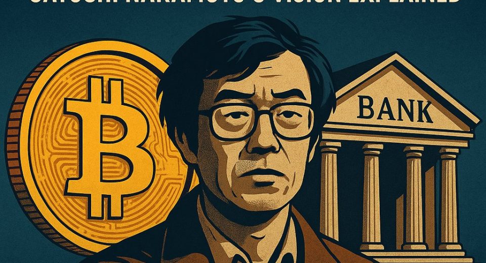 Bitcoin vs Banks cover with Satoshi Nakamoto illustration