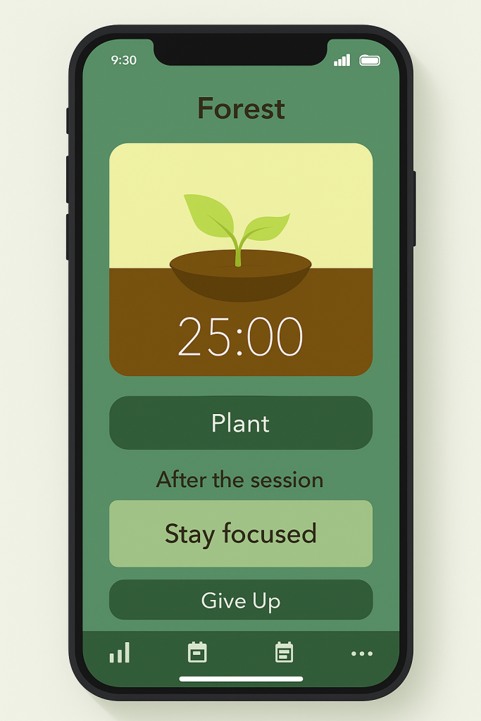 Forest app focus timer on mobile screen