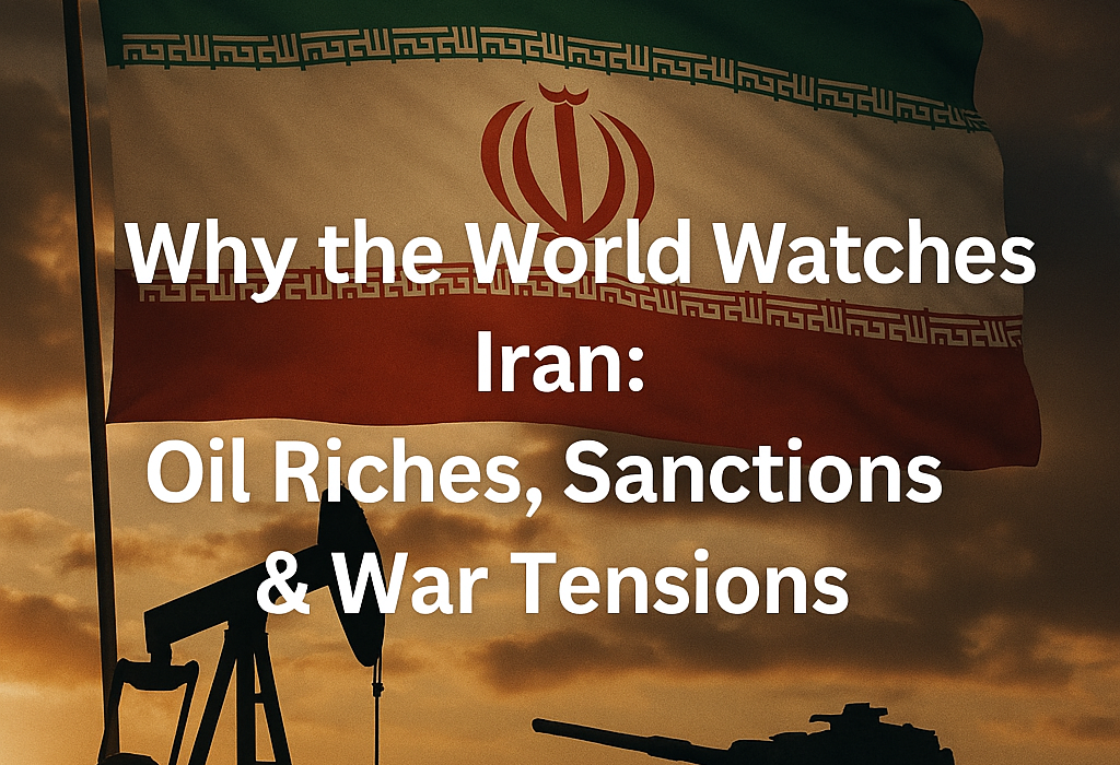 Cover image showing Iran flag, oil pump, and military tank under geopolitical tension
