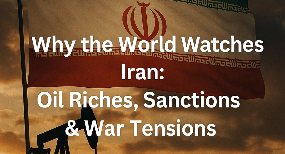 Cover image showing Iran flag, oil pump, and military tank under geopolitical tension