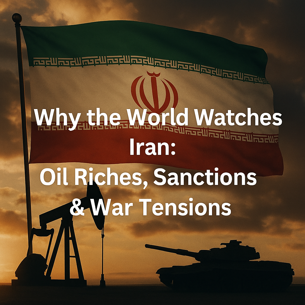 Cover image showing Iran flag, oil pump, and military tank under geopolitical tension