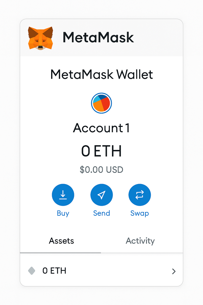 MetaMask wallet interface showing account balance and options