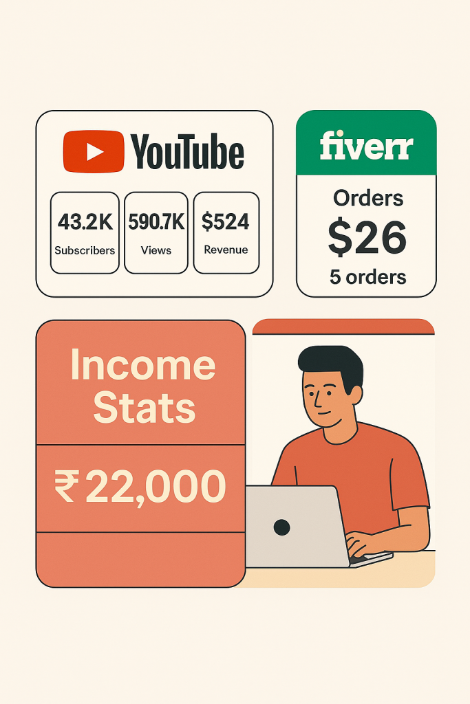 Student income stats from YouTube and Fiverr earnings