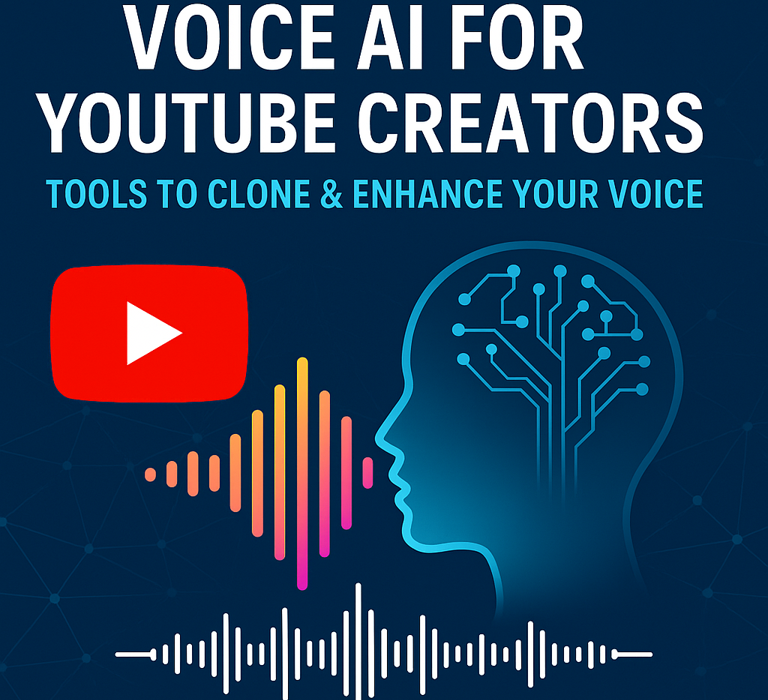 AI for YouTube creators with waveform, neural brain, and YouTube logo