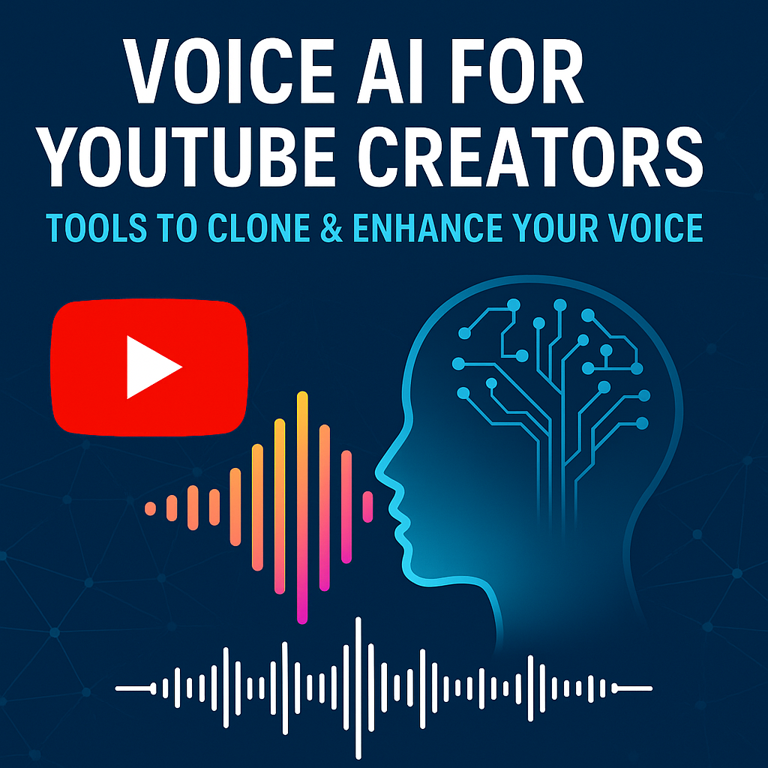 AI for YouTube creators with waveform, neural brain, and YouTube logo