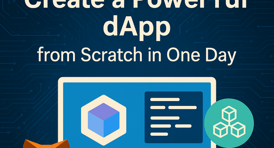 Cover image for Web3 dApp tutorial with digital circuit background and icons
