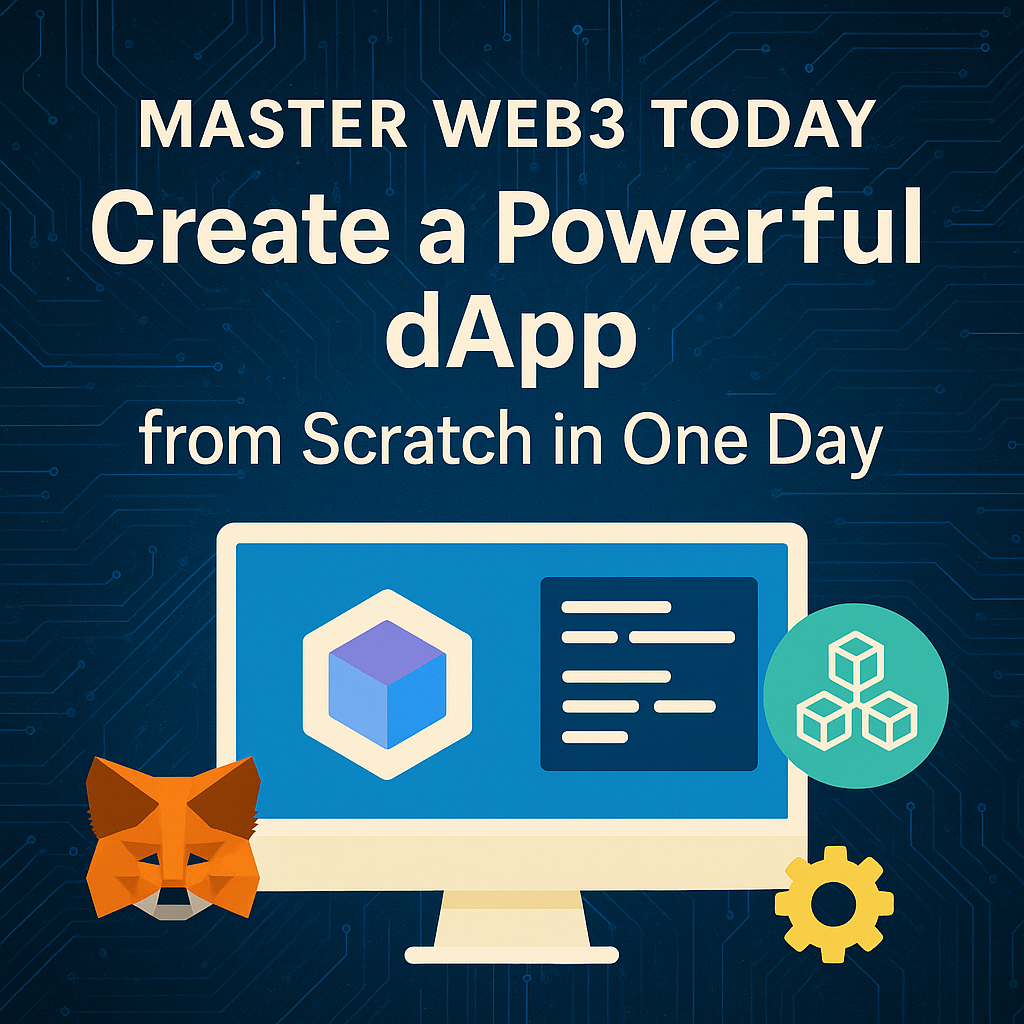 Cover image for Web3 dApp tutorial with digital circuit background and icons