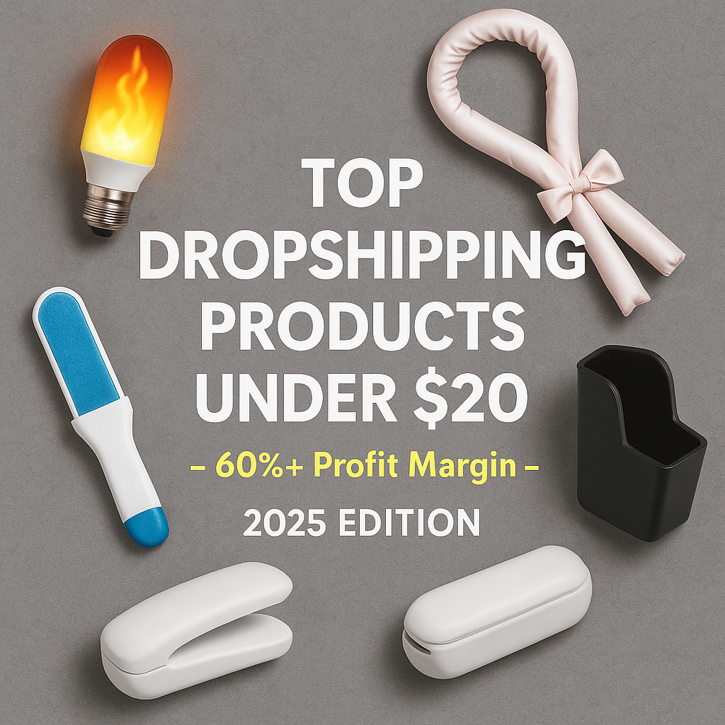 Top dropshipping products under $20 with 60%+ profit margin – 2025 flat lay