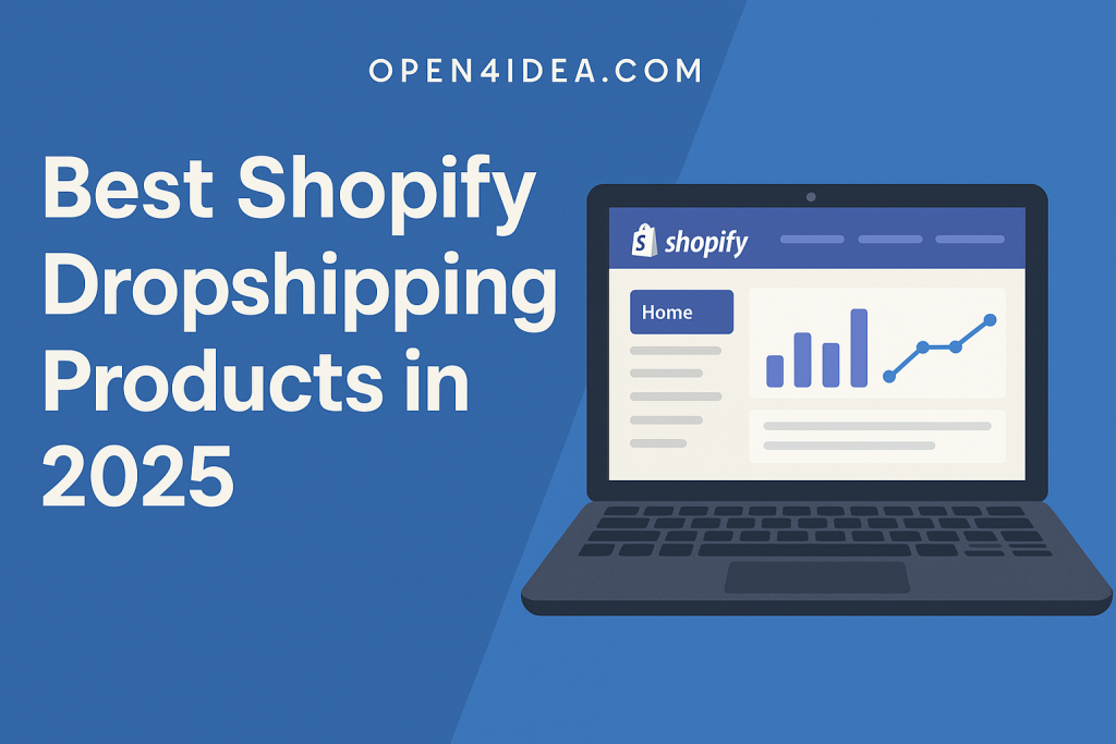 cover image showing Shopify dashboard with growth charts and blog title Best Shopify Dropshipping Products in 2025.