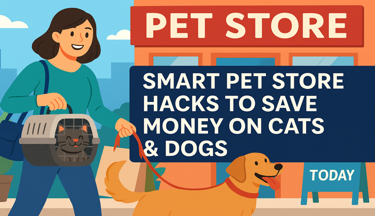 Woman with dog and cat carrier outside pet store