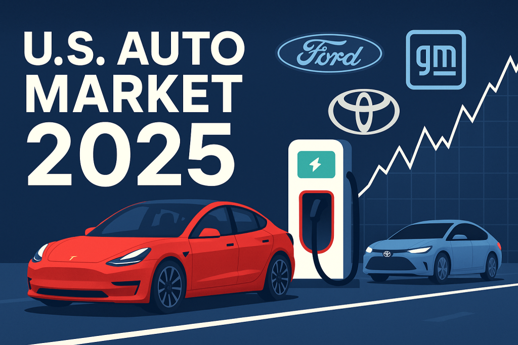 U.S. auto market 2025 with EV cars and charging station