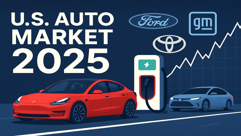 U.S. auto market 2025 with EV cars and charging station